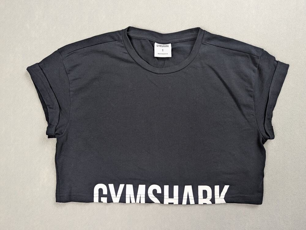 Gymshark Women's Black Fraction Crop Top Shirt Size Small S Workout Top